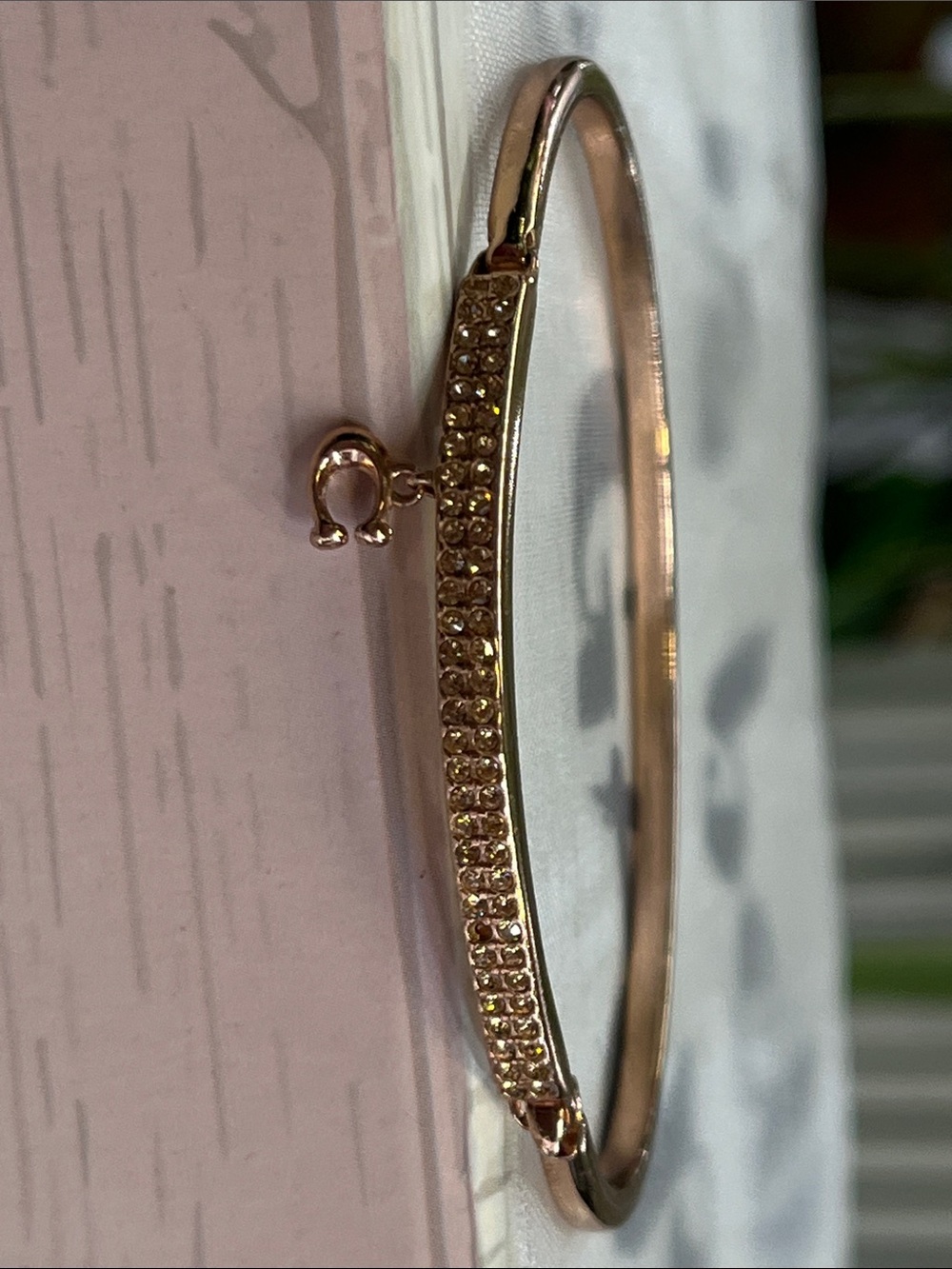 Coach Rose Gold Pavé Crystal Charm Bangle Bracelet